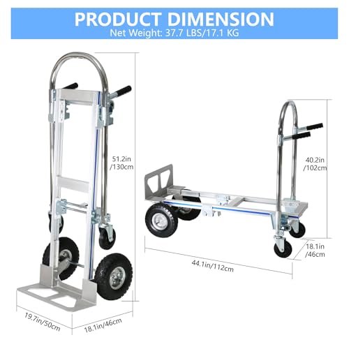 Heavy Duty Convertible Hand Truck, 2 in 1 Folding Dolly 800 LBS Capacity Industrial Platform Cart Collapsible Truck for Transport & Moving in Warehouse, Home, Supermarket - color: Silver
