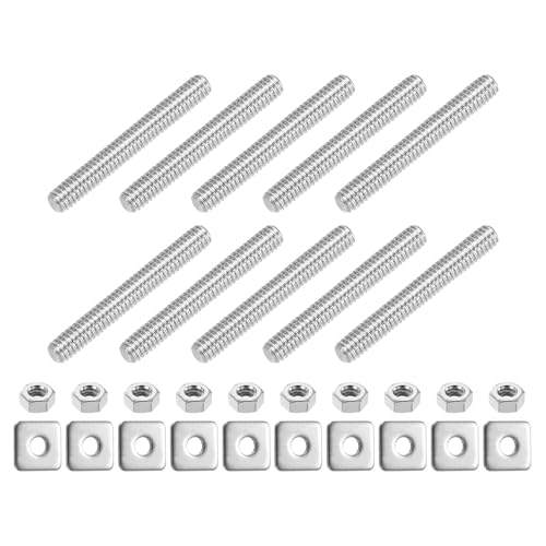 uxcell 1/4"-20 UNC Fully All Threaded Rod, 10 Pcs 304 Stainless Steel Long Threaded Screw 2" Length Right Hand Threads with Square Washers for Furniture Mounting Assembly Fastening - size: 2"
