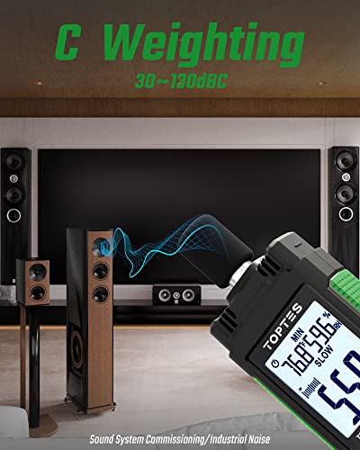 Decibel Meter, TopTes TS-501B Sound Level Meter with 2.25” Backlit LCD Screen, A/C Weighted, Range 30-130dB, Temperature & Humidity, MAX/MIN, Data Hold, Use for Home, Noisy Neighbor, Factory - Green - color: Green
