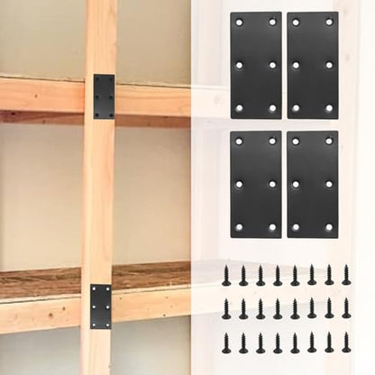 4Pcs Flat Straight Brace Brackets Plate, 48x100x2 MM Stainless Steel Repair Bracket Plate 6 Hole, 1.89" x 3.9" Support Fixed Connection Plate for Furniture Wood Shelves (Black) - size: 1.89" x 3.9"