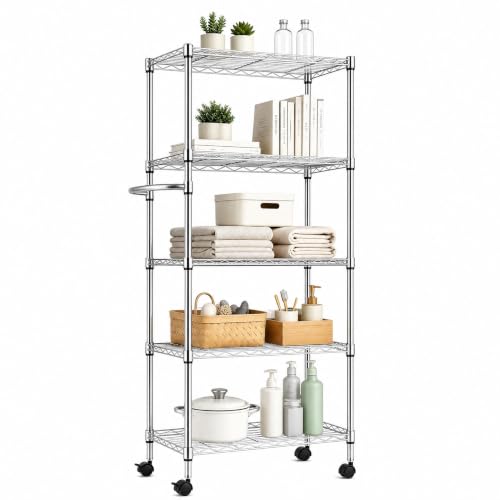 5-Tier Steel Wire Storage Shelving Unit - size: 30"D x 14"W x 62"H - Chrome