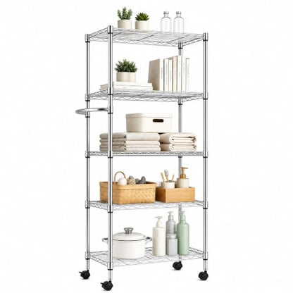 5-Tier Steel Wire Storage Shelving Unit - size: 30"D x 14"W x 62"H - Chrome