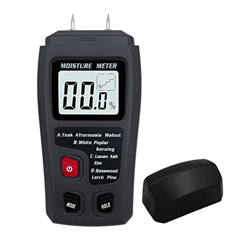 Digital Wood Moisture Meter Wood Humidity Tester Hygrometer Timber Damp Detector Large LCD Display (Grey) - color: Grey
