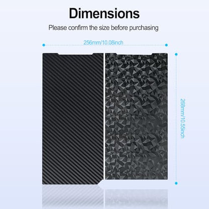 256x268mm PET PEO Double Side Build Plate for Anycubic Kobra 3 V2/Kobra 3/Combo/ACE Pro, Smooth Diamond PEO+Carbon Fiber PET Spring Steel Sheet Plate for Anycubic 3D Printer - size: 256x268mm