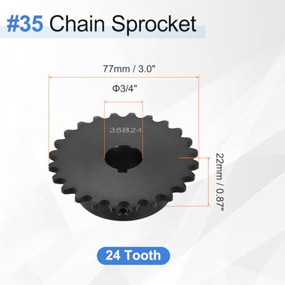 uxcell 2 Pcs #35 Chain Roller Sprocket 3/4" Bore, 24 Tooth C45 Carbon Steel ANSI #35 Roller Sprocket Round Hole with Set Screws for ISO 06C Chain - size: 3/4" Bore 24 Tooth (#35 Chain)
