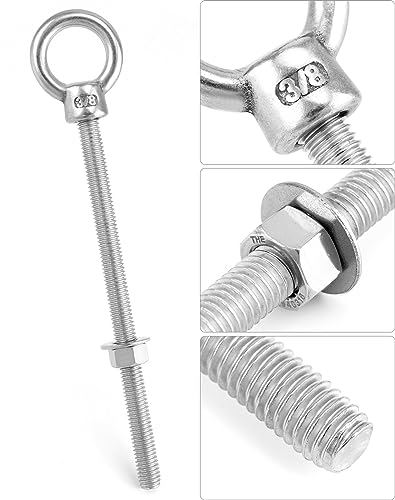 QWORK 316 Stainless Steel Machinery Eye Bolt with Shoulder, 5 Pack 3/8" x 6" Long Stainless Steel Marine Grade Shoulder Eye Bolt, Threaded Eyebolts, WD30279 - color: 5 Pack - 316, size: 3/8" x 6"
