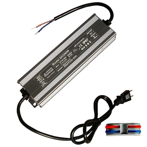 Led Driver 24V Led Transformer 200W IP67 Waterproof Power 100-260V AC to 24Vdc Low Voltage Transformers with 3-Prong Plug 3.3 Feet Cable Indoor Outdoor LED Light - style: 24V 200W