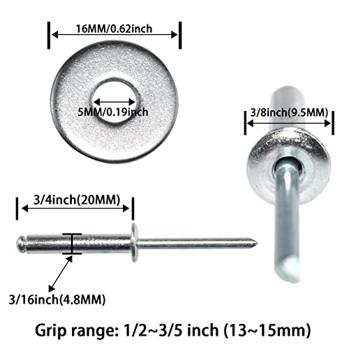 50 sets Aluminum Blind Rivets with Aluminum Backup Pop Rivets Washers