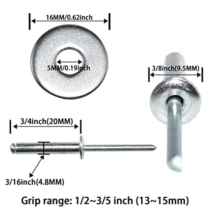 50 sets Aluminum Blind Rivets with Aluminum Backup Pop Rivets Washers