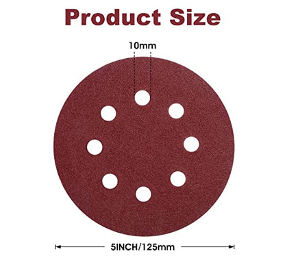 S SATC 150 Pcs Hook and Loop Adhesive Sanding Discs 5 Inch 8 Hole Sandpaper 100 Grit Aluminum Oxide Sander Pads for Random Orbital Sander - style: 150PCS 5 Inch 100 Grit