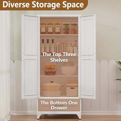 Polup 75" Metal Storage Cabinet, Tall Kitchen Pantry Cabinet with 1 Drawer - color: White, size: 75"H - 1 Drawer