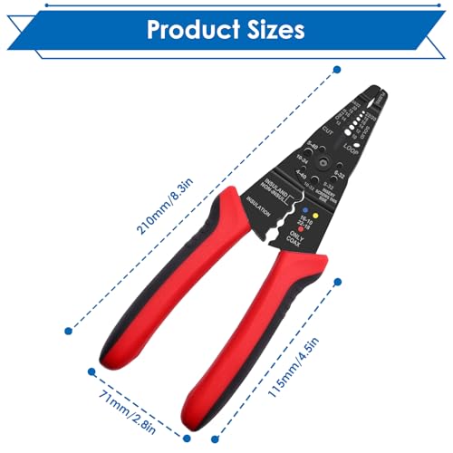 smseace Red Wire Crimping tool Wire crimper,stripper and cutter for insulated/Bare/Heat Shrink connectors(22-10 AWG) Multifunctional Cable Stripper and Crimping tool - color: Red&black