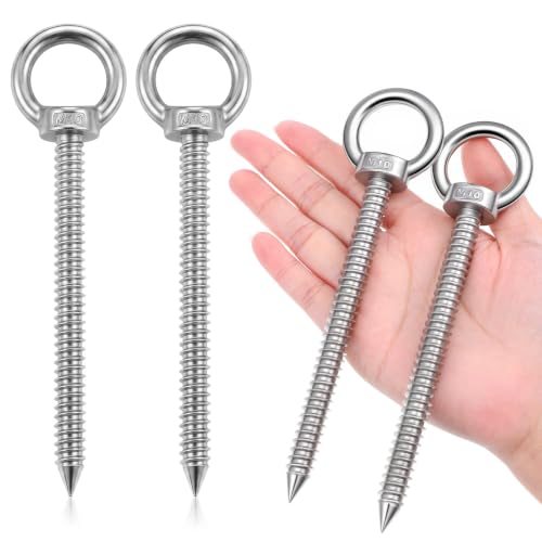 4 Pack 6.3" Heavy Duty Eye Hooks M10 Stainless Steel Screw in Eyelets