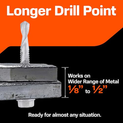 SUNKIN 38PCs Self Tapping Screws for Metal, Hex Head #12 x 4 Inch, Self Drilling for Thick Steel, Less Effort Installation, Long Lasting Anti Rust Coating - size: #12x4 inch(38pcs)