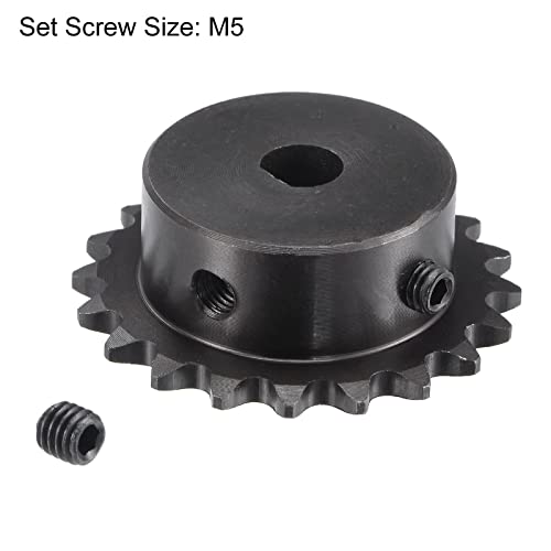 uxcell 20 Tooth Roller Sprocket B Type, #25 Chain Single Strand 1/4" Pitch, 8 x 7mm Bore Black Oxide C45 Carbon Steel with Set Screws for ISO 04C Chain