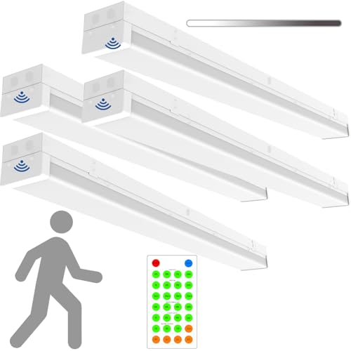 4FT Tri-Level Motion Sensor LED Wraparound Stairwell Light with Remote, IP20, 20W(2500lm)/40W(5000lm), 5000K, 100-277V, Dimmable, Flush Mount Commercial LED Wrap Shop Ceiling Light Fixture, FCC,4-Pack - color: 5000K, size: 4FT 4 Pack