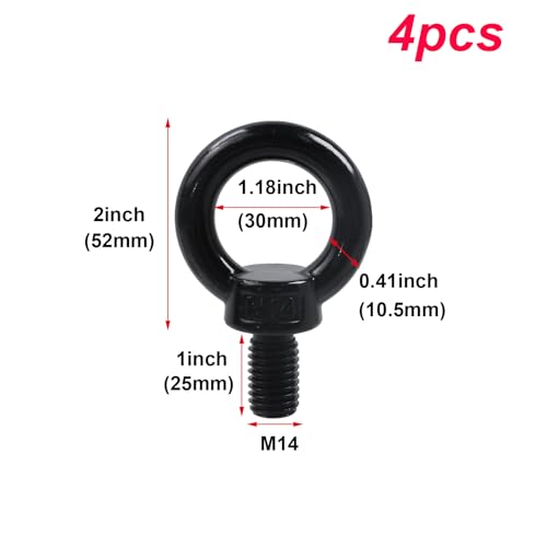 Antrader M14 Lifting Eye Bolts,4Pcs Stainless Steel Lifting Hardware,Black - size: M14,4pcs