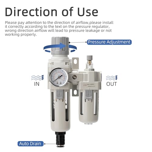 Air Pressure Regulator with Pressure Gauge(0-150PSI),Water Separator for Air Compressor Auto Drain 1/2 NPT Threaded Interface - size: 1/2 NPT, style: Auto Drain