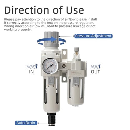 Air Pressure Regulator with Pressure Gauge(0-150PSI),Water Separator for Air Compressor Auto Drain 1/2 NPT Threaded Interface - size: 1/2 NPT, style: Auto Drain