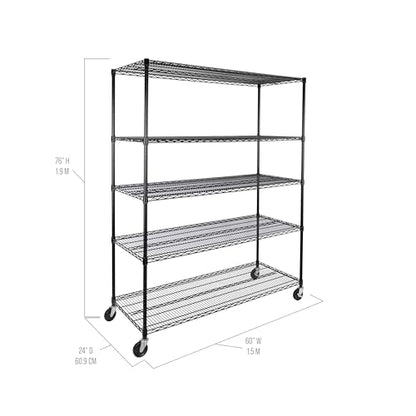UltraDurable 5-Tier NSF Steel Wire Shelving, 60"W x 24"D x 76"H, Black - color: Black, size: 5-Tier Shelving, 60" W x 24" D