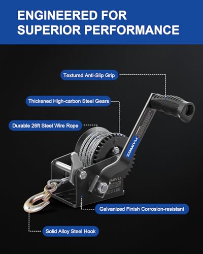 800lb Boat Trailer Winch with Cable, Portable Hand Winch for Towing - size: 800Lbs cable Winch