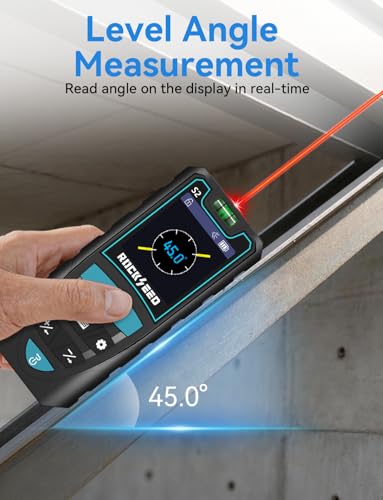 Laser Measuring Tool 165ft, RockSeed Laser Measure with Rotatable HD IPS Color Screen, 12 Measurement Modes, 3 Leveling Modes, 5 Units Switchable, for Stake Marking/Distance/Area/Volume - color: Red Laser