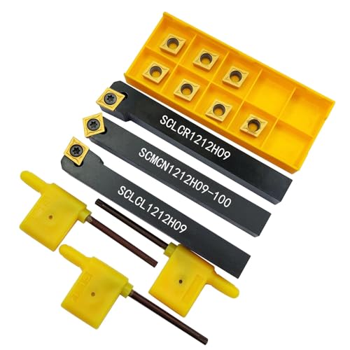 1/2 Inch Turning Chisel 12 mm SCLCR1212H09 + SCLCL1212H09 + SCMCN1212H09 Turning Chisel CNC Lathe Excircle Lathe Tool Holder Set and 10 Pieces CCMT09T304 / CCMT32.51 Indexable Carbide Lathe Turning