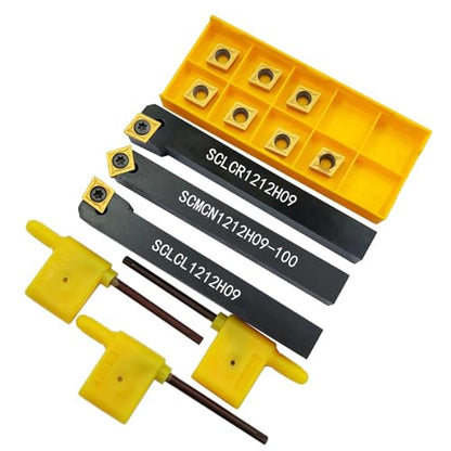 1/2 Inch Turning Chisel 12 mm SCLCR1212H09 + SCLCL1212H09 + SCMCN1212H09 Turning Chisel CNC Lathe Excircle Lathe Tool Holder Set and 10 Pieces CCMT09T304 / CCMT32.51 Indexable Carbide Lathe Turning
