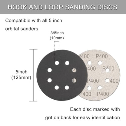 100Pcs 5 Inch Sanding Discs Hook & Loop 8-Hole Wet Dry Sandpaper 400 Grit - style: 100Pcs 400 Grit