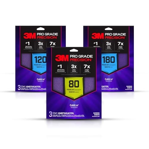 3M Pro Grade Precision Faster Sanding Sheets, NO-Slip Grip Backing, Assorted Grits 80/120/180, 9" x 11", 3 Sheets Each, 9 Total - style: Assorted Grits 80/120/180, 3 Sheets Each, 9" x 11"