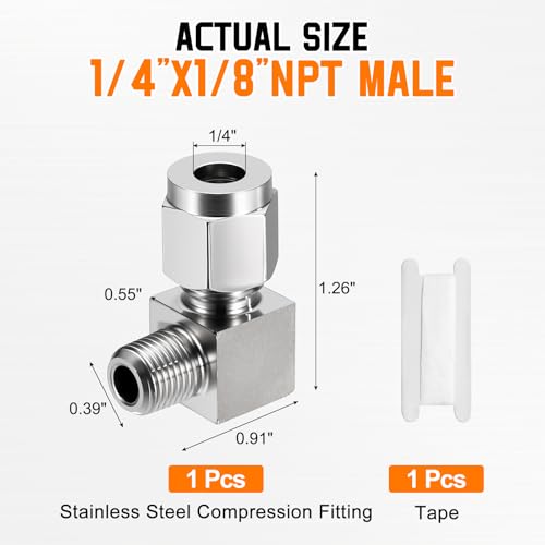 90°Elbow 1/4" OD Compression x 1/8" NPT Male Union Connector - size: 1/4"OD Compression x 1/8" NPT Male
