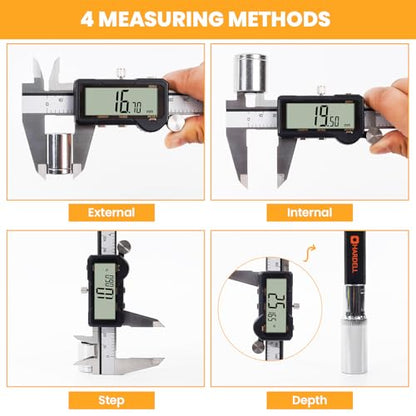 HARDELL Digital Caliper 6 Inch, Rechargeable Calipers, One-Key Reset