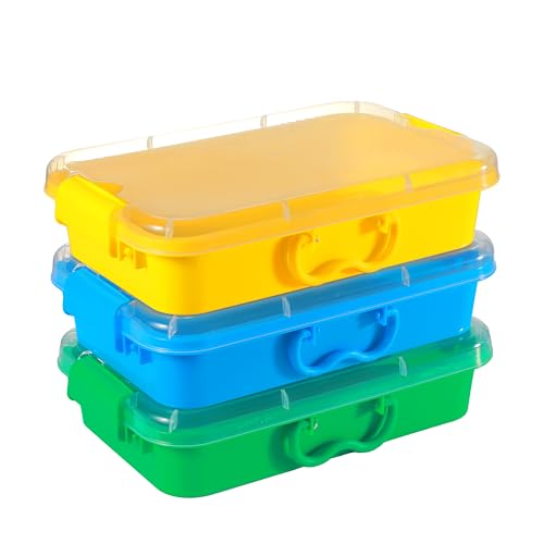 Sensory Bin with Lid for Toddlers 3 Pack 12.8 in, Stackable toy bins - color: Blue& green& yellow