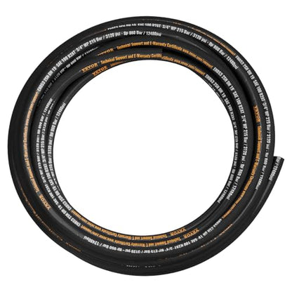 VEVOR Hydraulic Hose 3/4 inch x 50 ft, Coiled Hydraulic Hose 3120 PSI, Rubber with 2 High-Tensile Steel Wire Braid, Bulk -20℃ to 140℃, Hydraulic Oil Flexible Hose - style: 3/4 inch x 50 ft