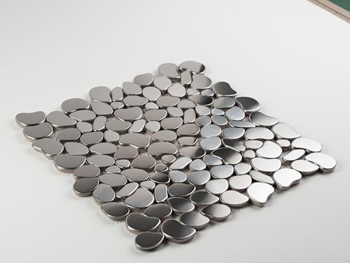 5 Sheets Metal Kitchen Backsplash Mosaic Tiles,Silver,Mesh Backing