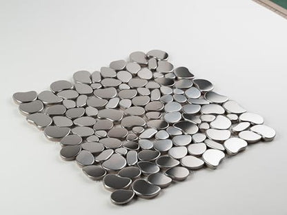 5 Sheets Metal Kitchen Backsplash Mosaic Tiles,Silver,Mesh Backing