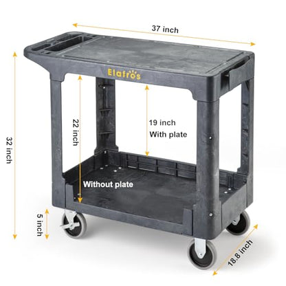 ELAFROS Heavy Duty Plastic Flat Top Mail Utility Cart, 37 x 18.8 in, Gray - color: Gray, size: 2 fixed 2 swivel casters