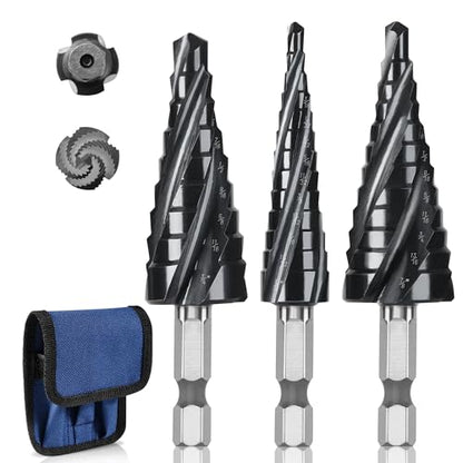 3PCS Cobalt M35 4 Spiral Flute Step Drill Bits Set for Metal Unibit - size: M35 3pcs