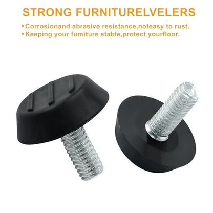 8 Pcs Furniture Levelers M6 x 15mm, Black Adjuster - size: M6 x 15mm