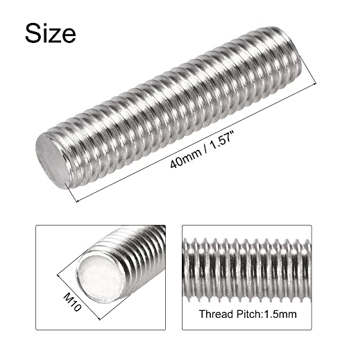 uxcell 10Pcs M10 x 40mm Fully Threaded Rod 304 Stainless Steel Right Hand Threads,M10-1.5 Thread Pitch - size: M10 x 40mm