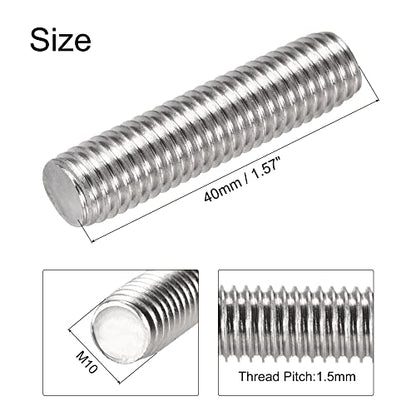 uxcell 10Pcs M10 x 40mm Fully Threaded Rod 304 Stainless Steel Right Hand Threads,M10-1.5 Thread Pitch - size: M10 x 40mm