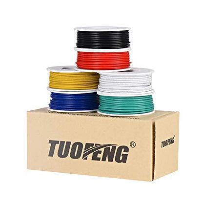 TUOFENG 20 AWG Stranded PVC Hook Up Wire, 6 Colors, 138 ft Tinned Copper - size: 20 AWG PVC Wire 6 colors 23ft each (138ft Total)