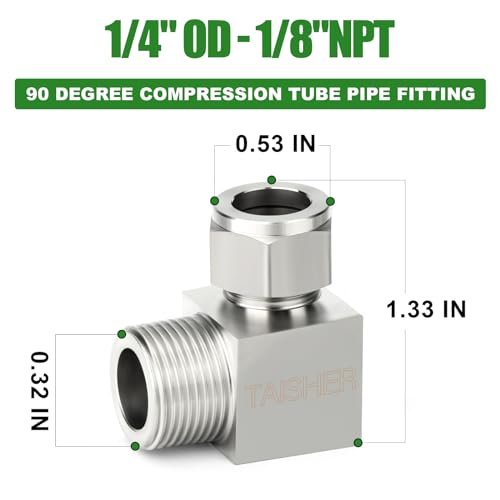 TAISHER 2PCS 304 Stainless Steel Square 90 Degree Compression Tube Pipe Fitting Connector, 1/4" Tube OD x 1/8" NPT Male Adapter - size: 1/4" OD x 1/8" MNPT