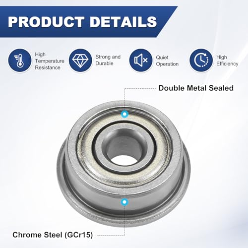 M METERXITY 4-Pack F623ZZ Flanged Ball Bearing, 3 x 10 x 4mm Double Metal Shielded Chrome Steel (GCr15) Flange Rip Bearings for Wheelbarrow/Printer/Fax Machines/Power Tools - size: 3mm x 10mm x 4mm