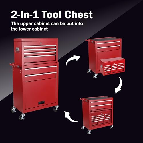 8-Drawer Rolling Tool Chest with Detachable Top Toolbox - color: Red, style: 8 drawer-detachable