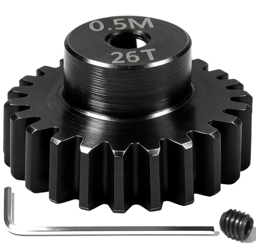 Hardened Steel 0.5M Pinion Gear 26T 2mm Shaft for RC Car/Helicopter Upgrade, Compatible with ARRMA 1/14 Typhoon 1/16 Mojave 1/18 Granite, Losi 1/12, 0.5Mod 13T-27T Gear for Brushed Brush-Less Motors - size: 26T