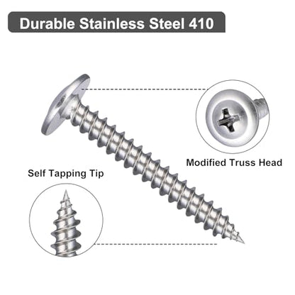 VGBUY 230Pcs #8x5/8 Wood Screws Phillips Modified Truss Head Stainless Steel 410 Quick Metal Self Tapping Screws - color: Silver, size: #8 x 5/8 inch