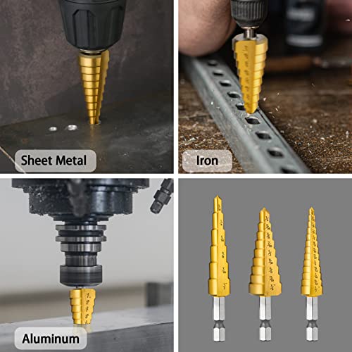 3PCS HSS Step Drill Bit Set for Metal Titanium Unibit - size: 3PCS Set