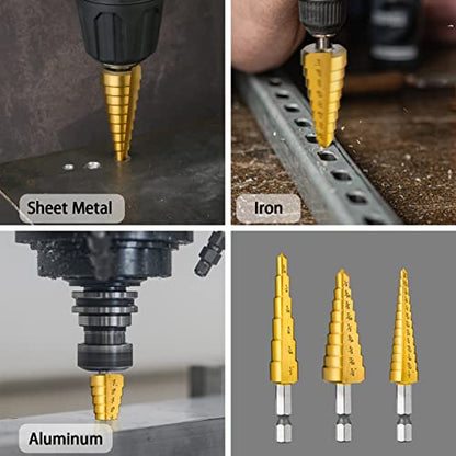 3PCS HSS Step Drill Bit Set for Metal Titanium Unibit - size: 3PCS Set
