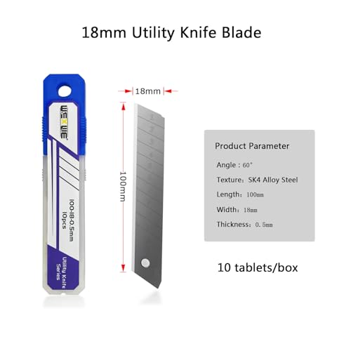 18mm Utility Knife Replacement Blades,60 Degree Snap Off SK4 Steel Blades for Retractable Cutting Knives, Hobby, Craft Knife, Box Cutter 100PCS - size: 18MM 100PC